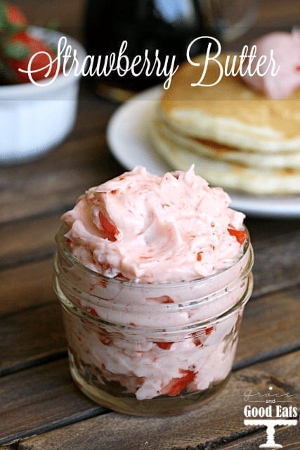 homemade strawberry butter in small mason jar 