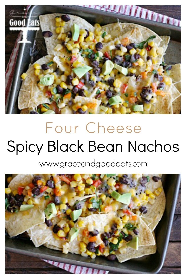 These Spicy Black Bean Four Cheese Nachos are perfect for a crowd or a weeknight dinner!