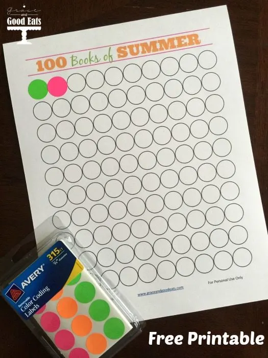 FREE PRINTABLE: 100 Books of Summer. Help your kids keep track of how many books they read over the summer or use this sticker chart as a way to incentivize reading.