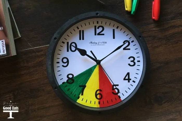 green, yellow, red toddler clock