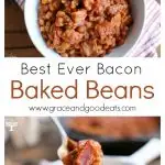 These Bacon Baked Beans are loaded with bacon, so simple to make, and full of sweet, tangy flavor.  The perfect side dish for a family BBQ or potluck.