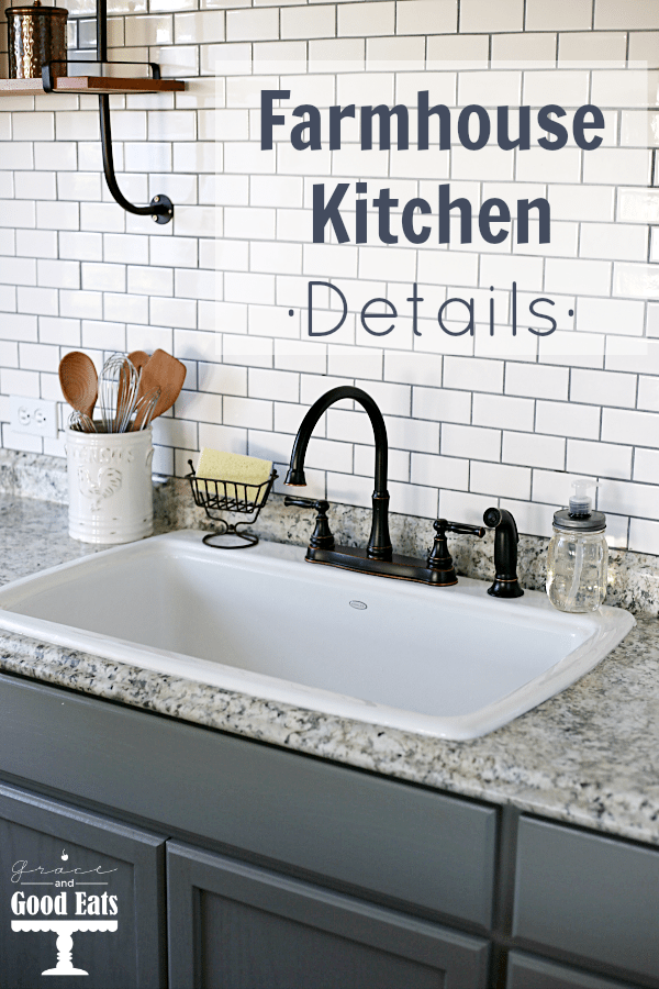 Love the way this farmhouse kitchen space turned out! Added subway tile, an open sink, and a new faucet to achieve that farmhouse look