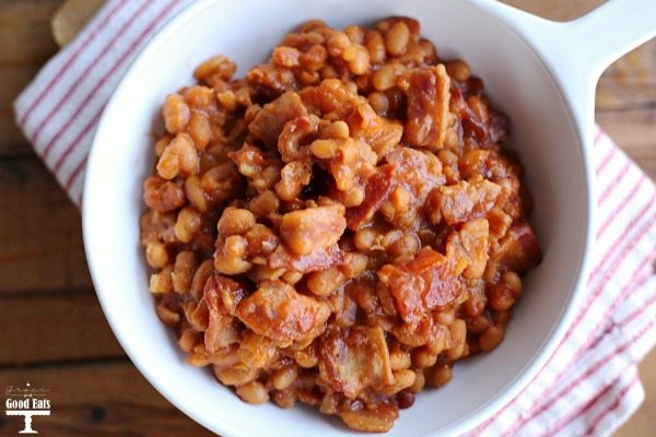 These Bacon Baked Beans are loaded with bacon, so simple to make, and full of sweet, tangy flavor.