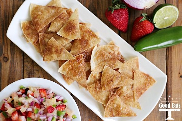 white platter filled with homemade cinnamon chips