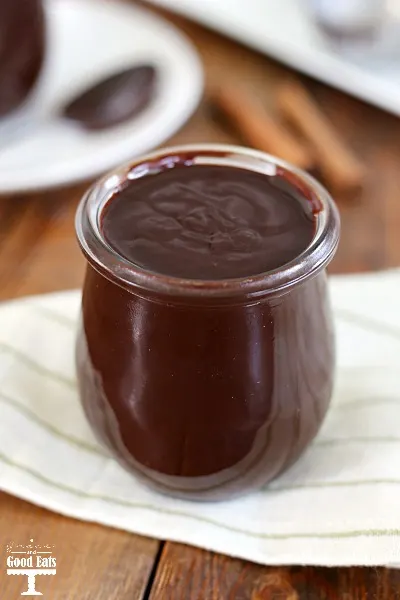 Mexican chocolate sauce in a glass jar. 