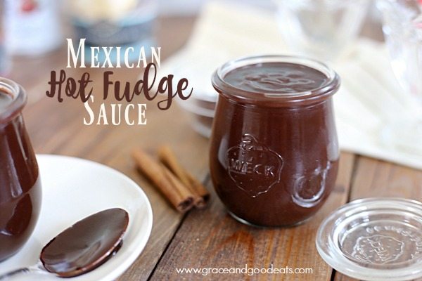 Mexican chocolate sauce in a glass jar. 