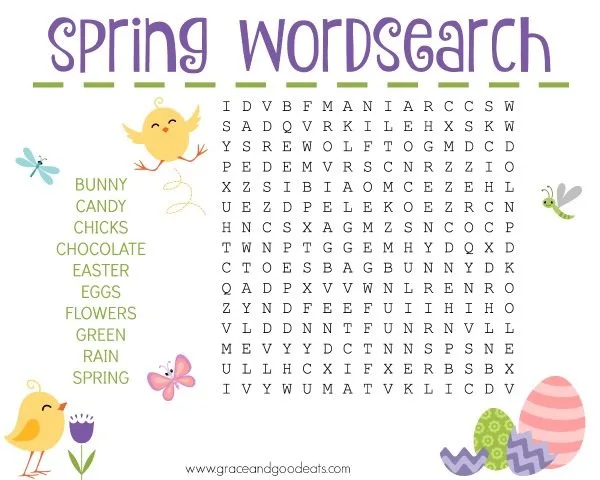 Print this free Spring Word Search from Grace and Good Eats. Perfect to keep the kids busy while cooking Easter lunch!