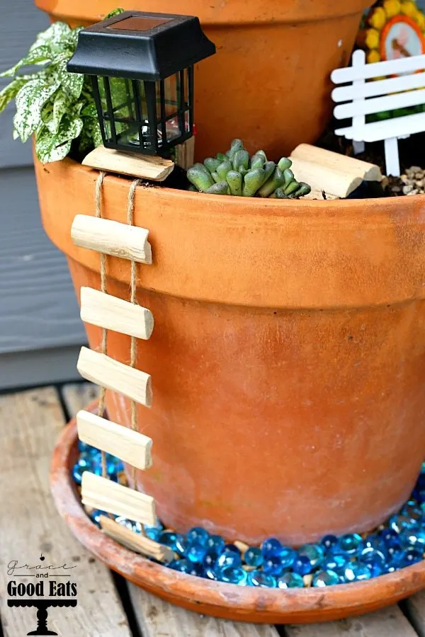 fairy garden rope ladder hanging from pot