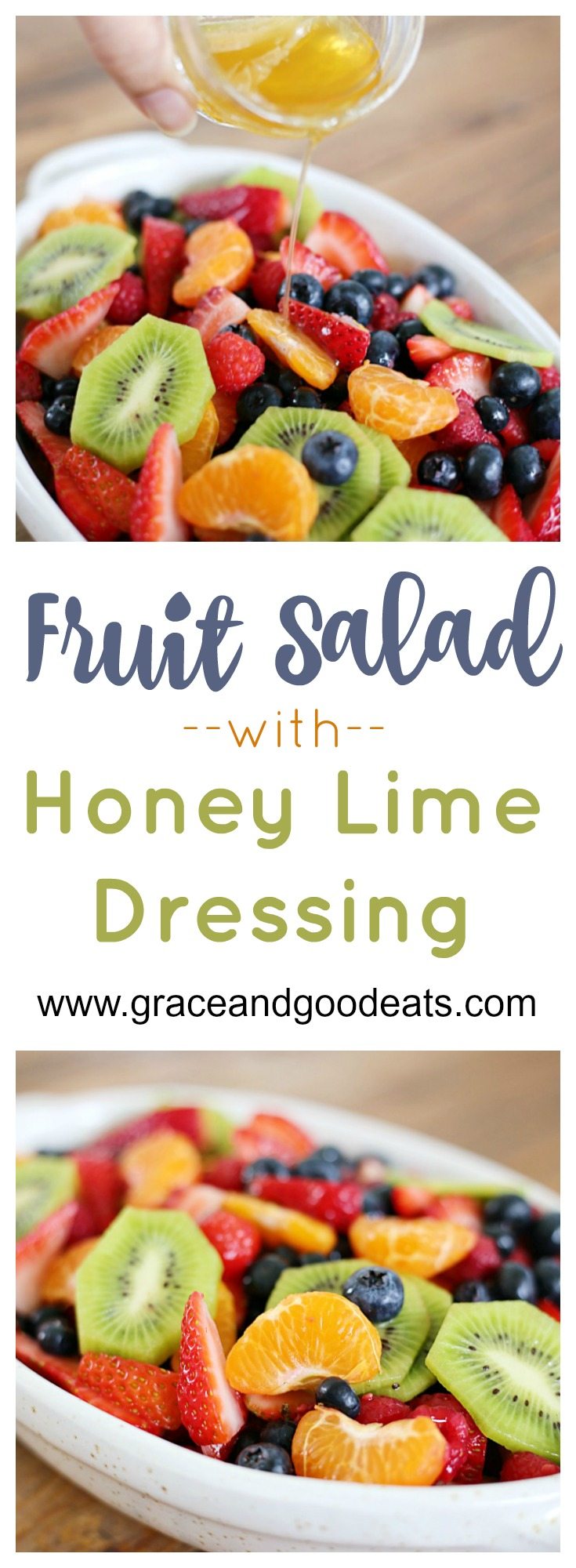 This fruit salad with honey lime dressing is the only recipe you need for all of your summer celebrations! It is my go-to recipe when I need to bring dish to a BBQ or picnic. Fresh, colorful berries paired perfectly with a honey lime glaze you will want to eat with a spoon.
