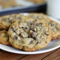 These chocolate chip cookies are akin to the famous chocolate chip cookies that some hotels greet you with upon arrival or serve during turn down service. These cookies are HUGE and loaded with chocolate chips and pecans.