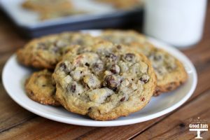 These chocolate chip cookies are akin to the famous chocolate chip cookies that some hotels greet you with upon arrival or serve during turn down service. These cookies are HUGE and loaded with chocolate chips and pecans.