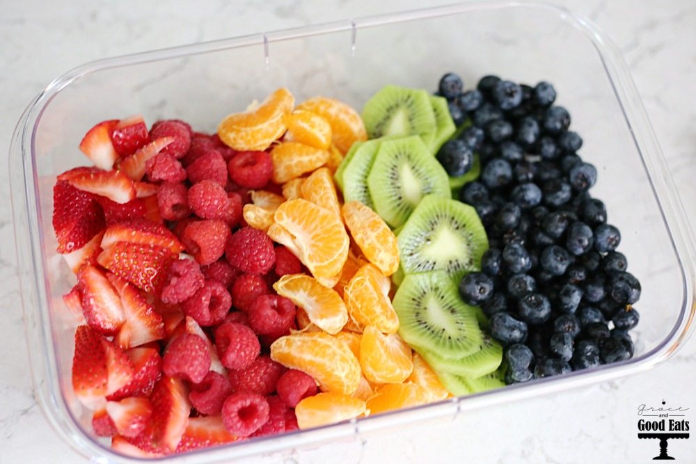 prepped fresh fruits meant for honey lime fruit salad