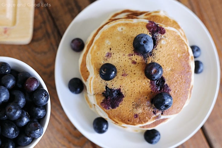 plate of pancakes with blueberries