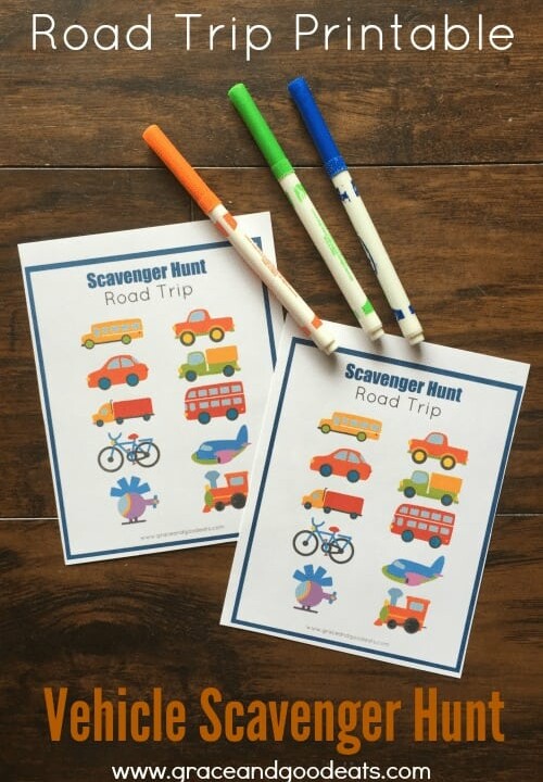 This free road trip vehicle scavenger hunt printable is a fun way to keep kids entertained in the car.  Great for preschoolers!