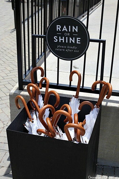 basket of white umbrellas