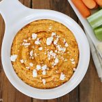 This Roasted Red Pepper Hummus with Feta is spicy and tangy in the best way. Serve with raw veggies or pita bread. Makes for a healthy and yummy snack! - My daughter loves this hummus in her lunchbox.