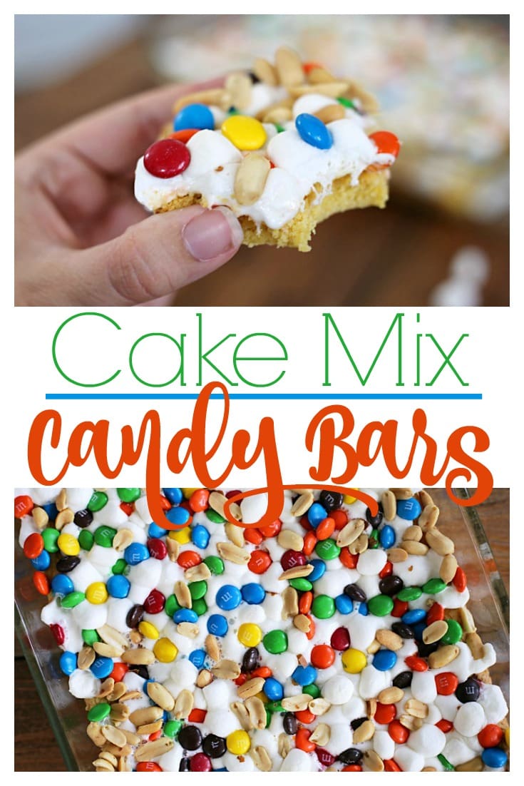 Make these quick and easy Cake Mix Candy Bars by topping a cake-mix crust with marshmallows, milk chocolate candies, and peanuts.