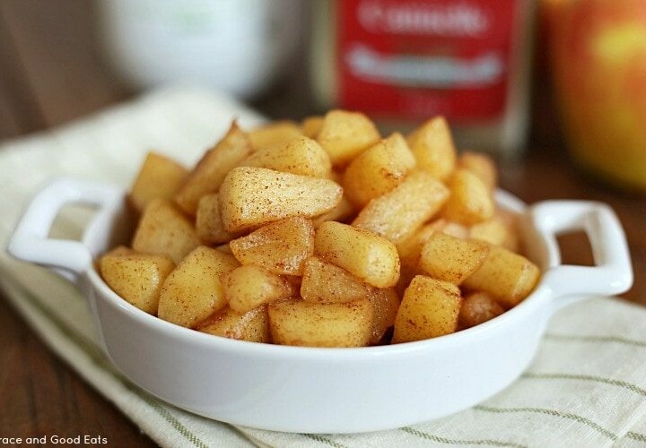 cinnamon apples in a white dish