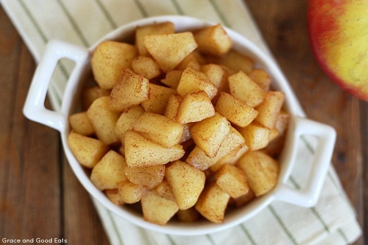 spiced sauteed apples in a white dish