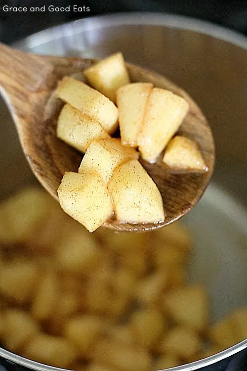 wooden spoonful of cinnamon apples