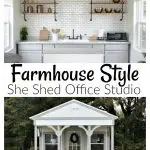 I transformed an unfinished tiny house cabin into my dream Farmhouse Style She Shed Office Studio.  Electricity, hot water, cabinets, flooring, and faux shiplap all came together to make the perfect detached food photography studio office space.  Check out the full reveal with sources.