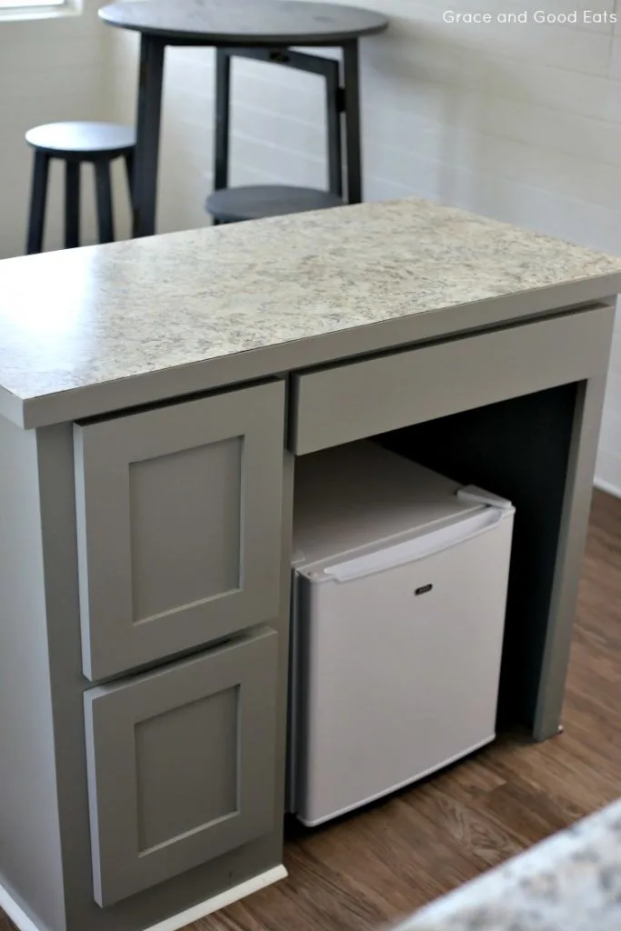 desk turned kitchen island