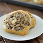 These three ingredient Sausage Cream Cheese Pinwheels are so easy and so delicious.  This savory, cheesy, tangy recipe is so versatile and is perfect as an appetizer, party food, or brunch dish.