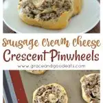 These three ingredient Sausage Cream Cheese Pinwheels are so easy and so delicious.  This savory, cheesy, tangy recipe is so versatile and is perfect as an appetizer, party food, or brunch dish.