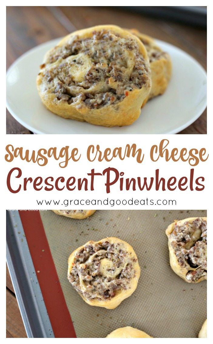 These three ingredient Sausage Cream Cheese Pinwheels are so easy and so delicious. This savory, cheesy, tangy recipe is so versatile and is perfect as an appetizer, party food, or brunch dish.