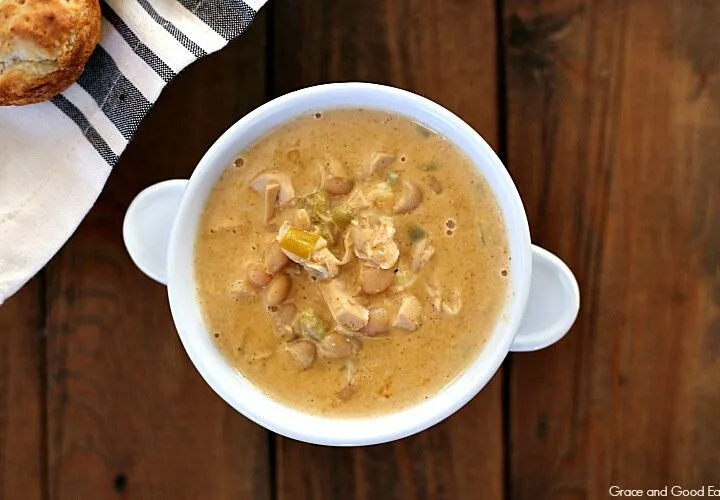 This White Chicken Chili Soup is full of white beans, savory spices, and tender chicken. Use homemade bone broth for an even richer depth of flavor.