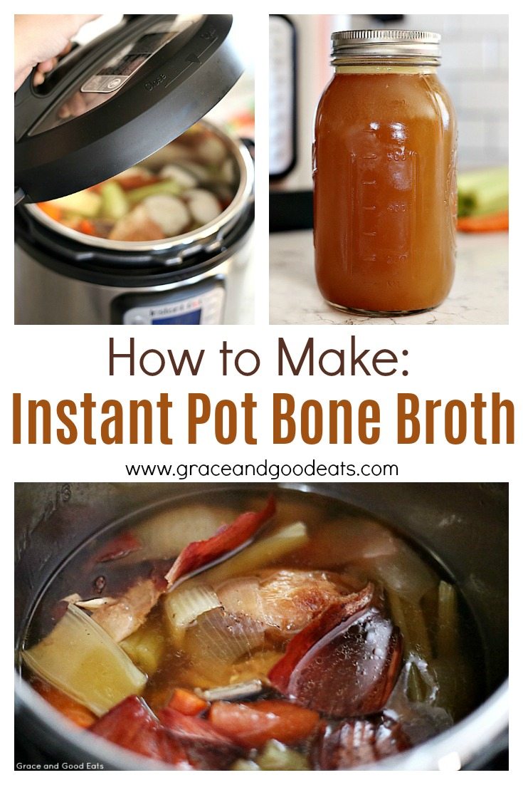This Instant Pot Bone Broth only takes 30 minutes in the pressure cooker to become beautifully golden and full of flavor. Use leftover rotisserie chicken to make it even easier!