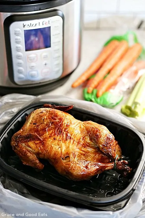 rotisserie chicken beside Instant Pot