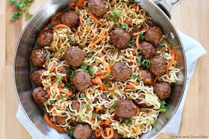 This Ramen with Meatballs is an easy recipe full of sweet and spicy flavors that is ready to go in under thirty minutes.
