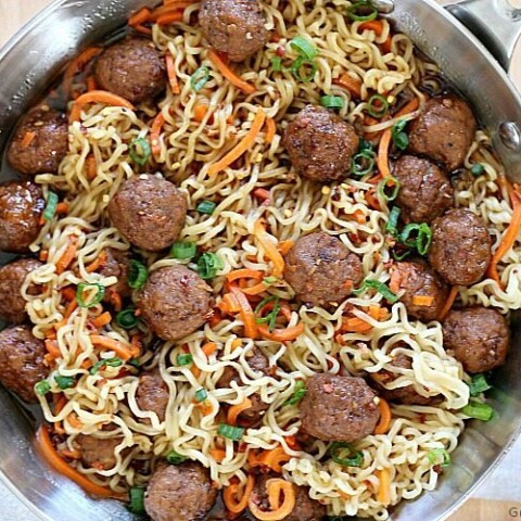 This Ramen with Meatballs is an easy recipe full of sweet and spicy flavors that is ready to go in under thirty minutes.