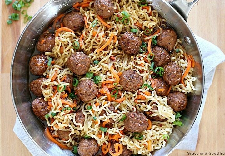 This Ramen with Meatballs is an easy recipe full of sweet and spicy flavors that is ready to go in under thirty minutes.