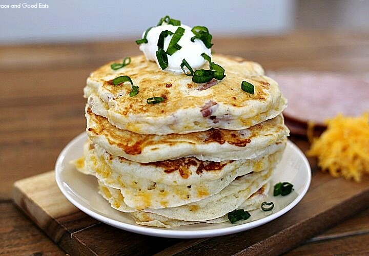 These Savory Ham and Cheese Pancakes are the perfect recipe for leftover holiday ham. They are so easy and delicious that they could easily be the star of your Easter brunch, too!