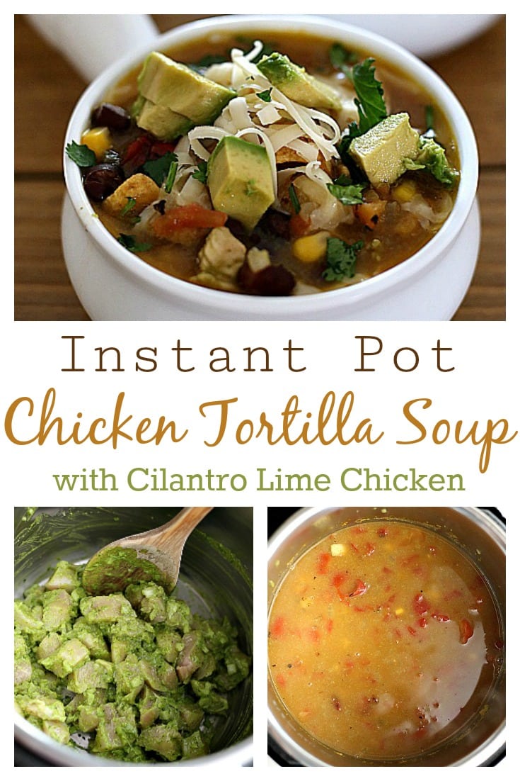 This Instant Pot Chicken Tortilla Soup with cilantro lime chicken is a delicious, under 30 minute meal. Quickly sauté chicken right in your pressure cooker to boost the flavor before adding fire roasted tomatoes, black beans, and sweet corn to complete this hearty soup. We love to serve this easy chicken tortilla soup topped with corn chips, chunks of avocado, and Monterey Jack cheese.