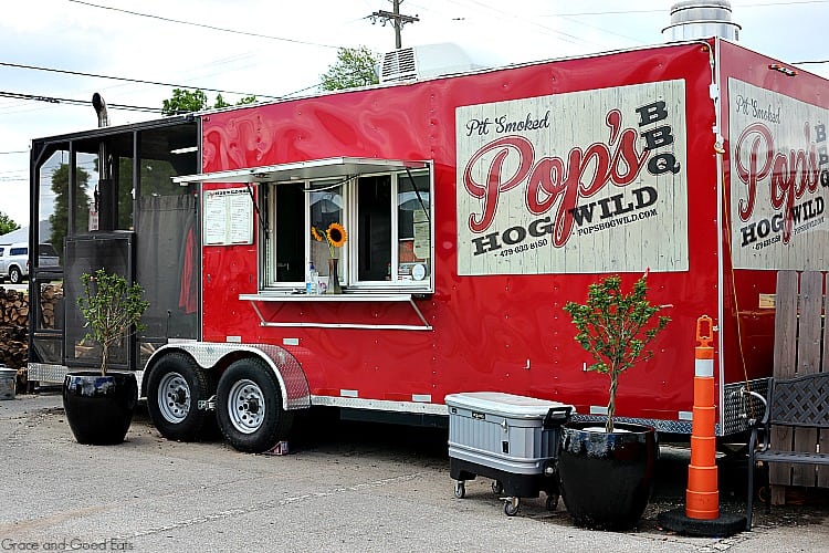 Pop's Hog Wild BBQ red food truck with the windows up