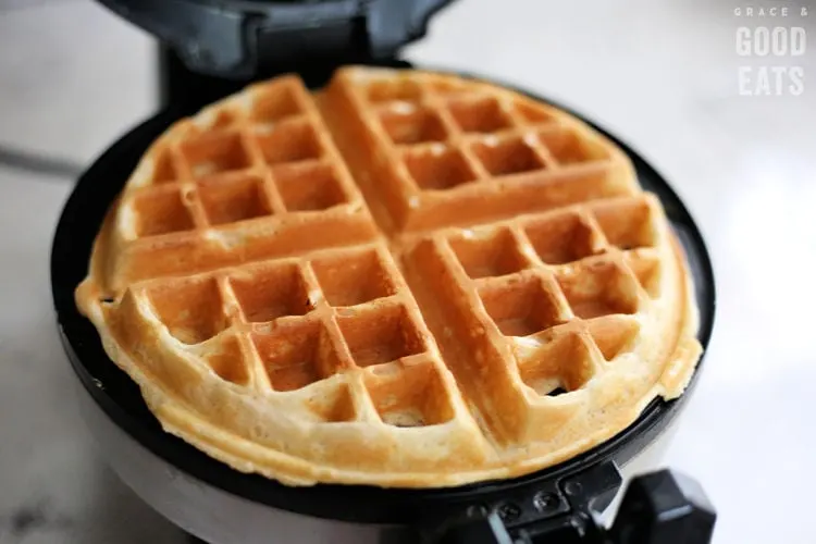 cooked waffle in a waffle maker