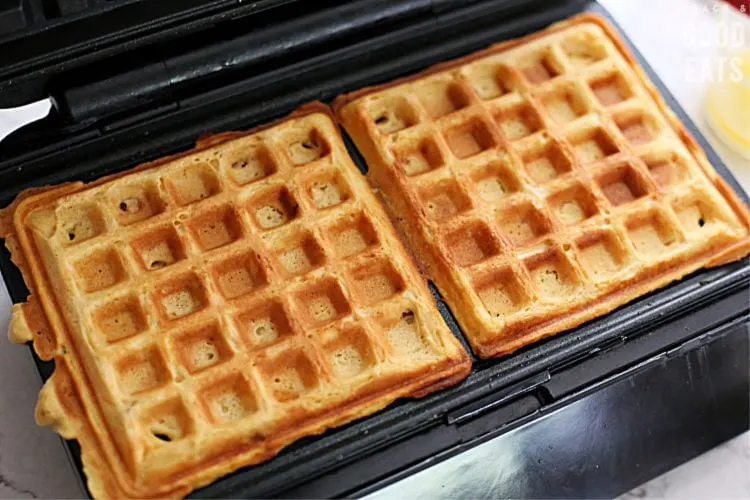 sweet potato waffles on a waffle maker