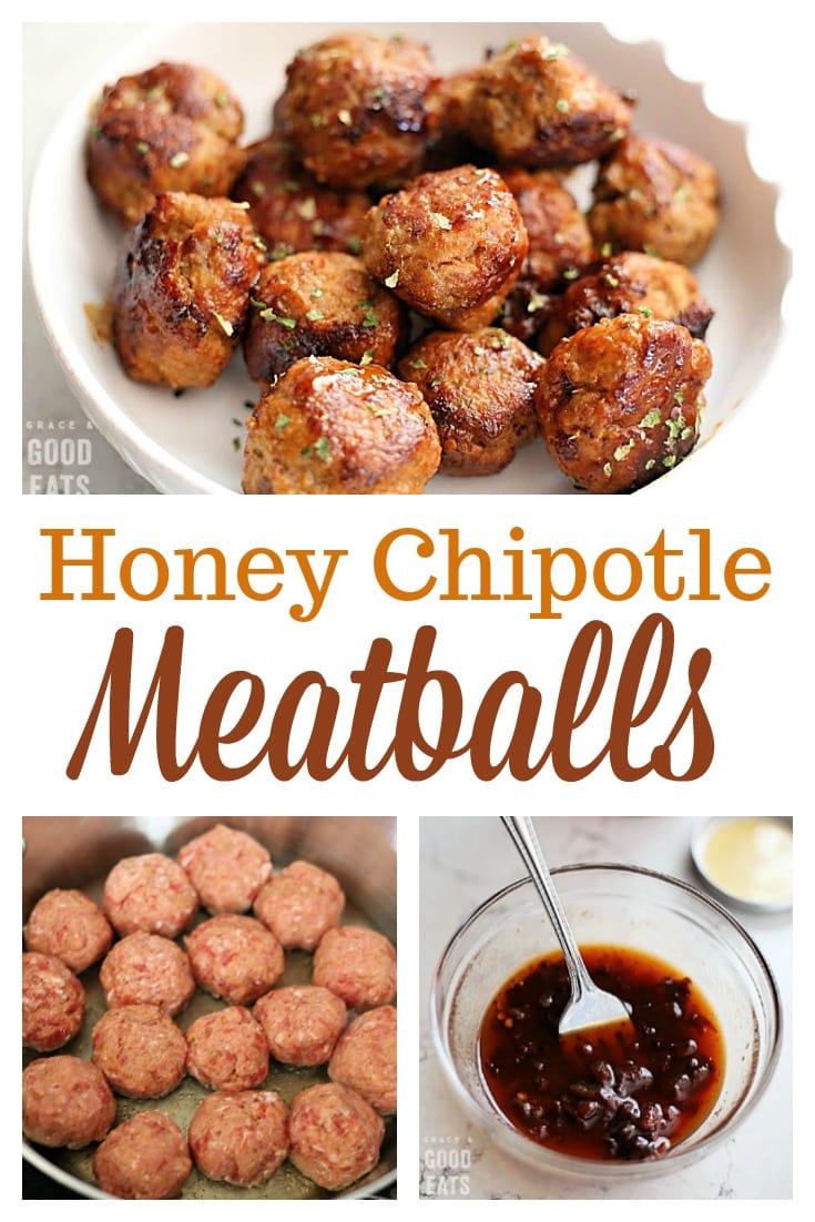 These Honey Chipotle Meatballs are a delicious appetizer full of sweet, smoky, and spicy flavors. Pair these homemade turkey and sausage meatballs with rice for a quick and easy dinner.
