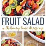 This fruit salad with honey lime dressing is the only recipe you need for all of your summer celebrations! It is my go-to recipe when I need to bring something to a BBQ or picnic. Fresh, colorful berries paired perfectly with a honey lime glaze you will want to eat with a spoon.