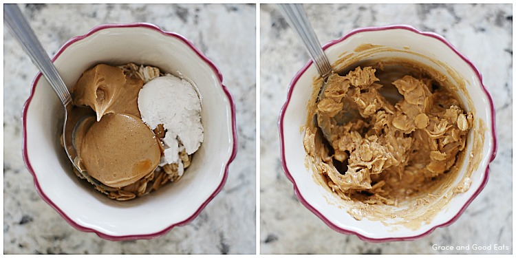 bowl of ingredients for no bake peanut butter oatmeal cookies