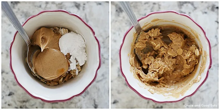 bowl of ingredients for no bake peanut butter oatmeal cookies