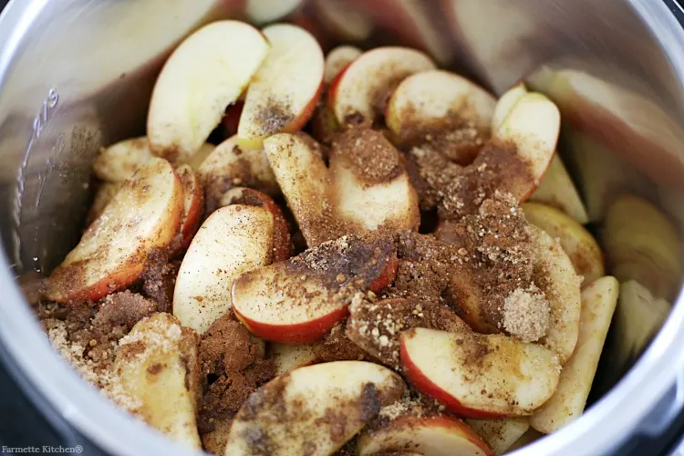 apple slices in a pressure cooker with spices