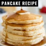 Pancake Recipe made with simple ingredients that takes only a few minutes time.  Load these perfect homemade pancakes up with fresh fruit or drown them in your favorite maple syrup.