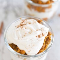 two glass jars filled with pumpkin trifle