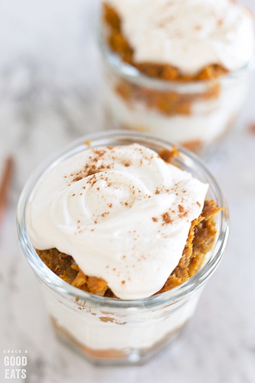 two glass jars filled with pumpkin trifle