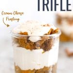 Pumpkin Trifle made with a three-ingredient pumpkin spice cake and rich cream cheese frosting.  An impressive and delicious dessert that's made in the slow cooker!