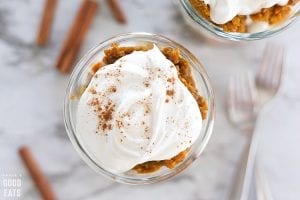 pumpkin cake with cream cheese frosting in a glass jar